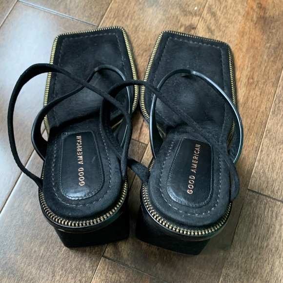 Good American suede square toe block heel black suede strappy sandals size 10 - Picture 4 of 5